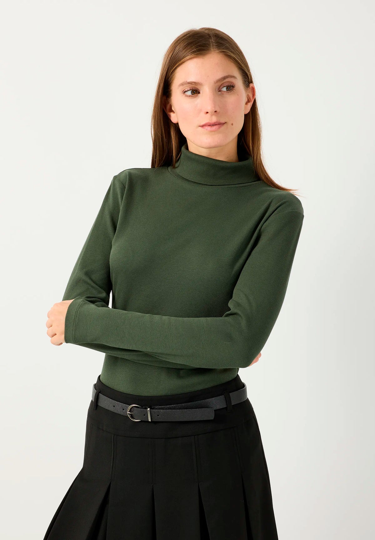 More &amp; More Deep Forest Green Women Roll-Neck Top SKU: 61100060_M0689 Image 01