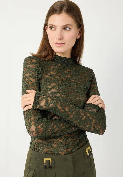 More &amp; More Deep Forest Green Women Lace Top SKU: 61100061_M0689 Image 01