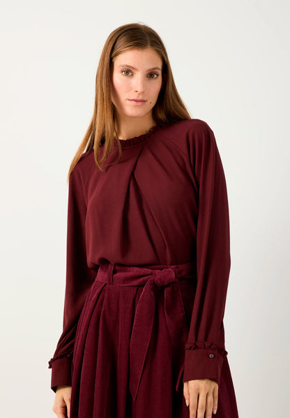 More &amp; More Pomegranate Red Women Blouse with Decorative Pleats SKU: 61102053_M0561 Image 01