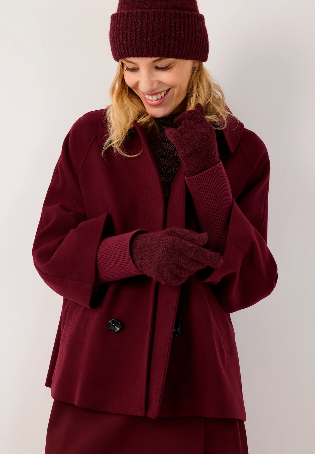 More &amp; More Pomegranate Red Women Double-Breasted Wool Fleece Jacket SKU: 61147007_M0561 Image 01