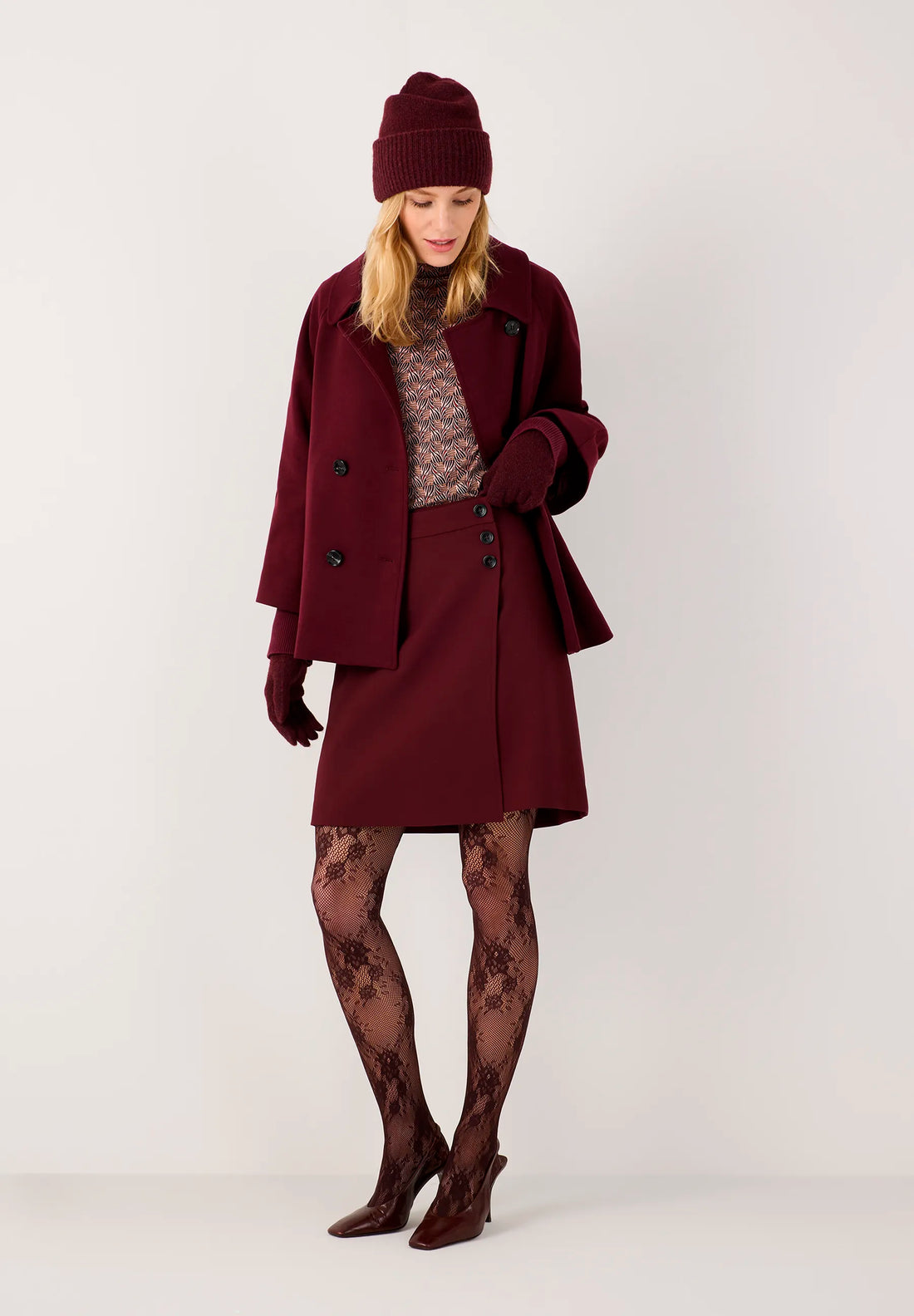 More &amp; More Pomegranate Red Women Double-Breasted Wool Fleece Jacket SKU: 61147007_M0561 Image 02