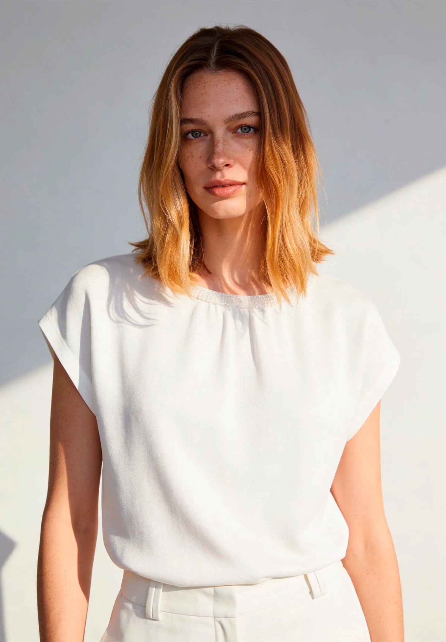 More &amp; More Off White Women T-Shirt with Pearls At The Neckline SKU: 61240060_0041 Image 01