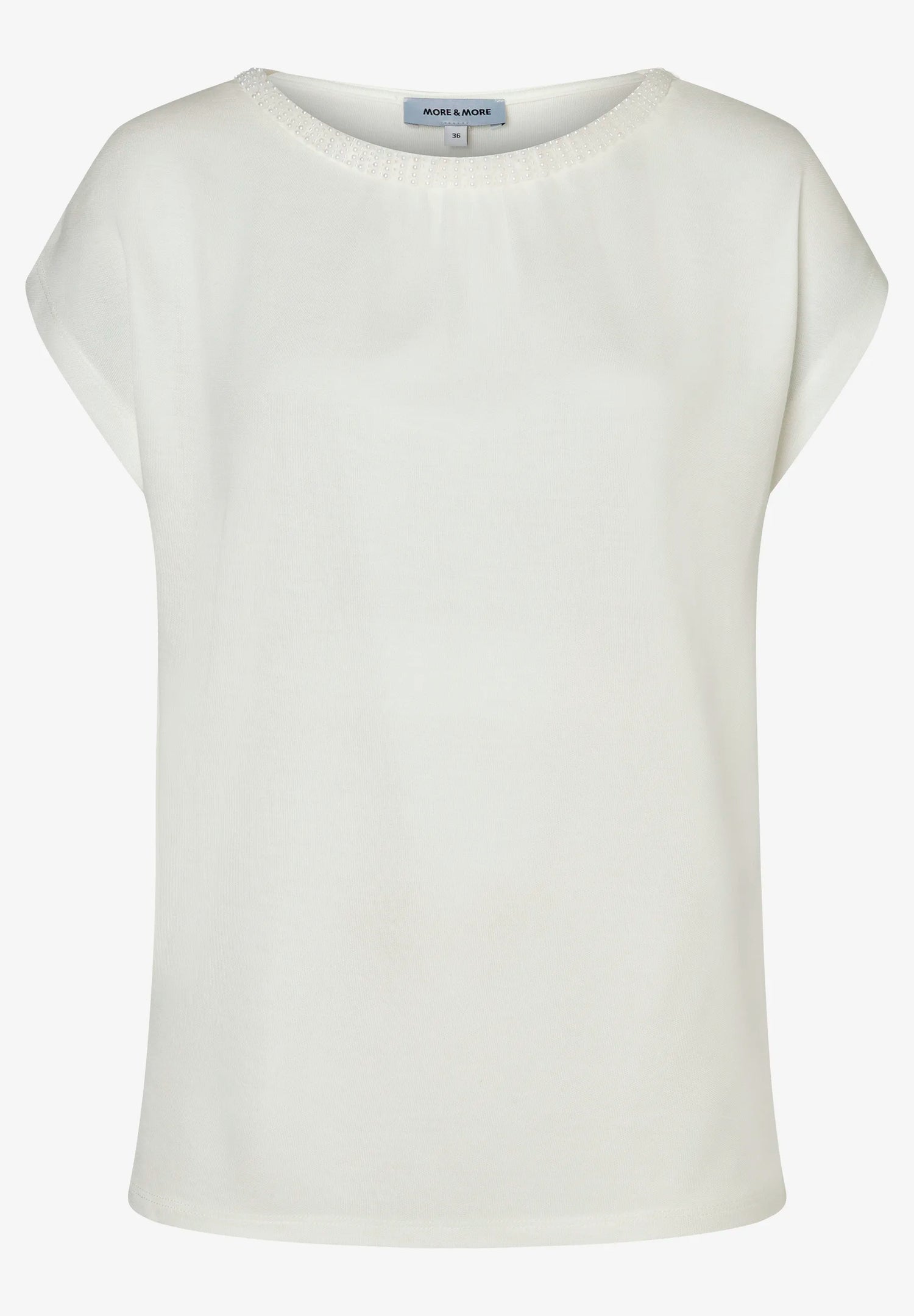 More &amp; More Off White Women T-Shirt with Pearls At The Neckline SKU: 61240060_0041 Image 02