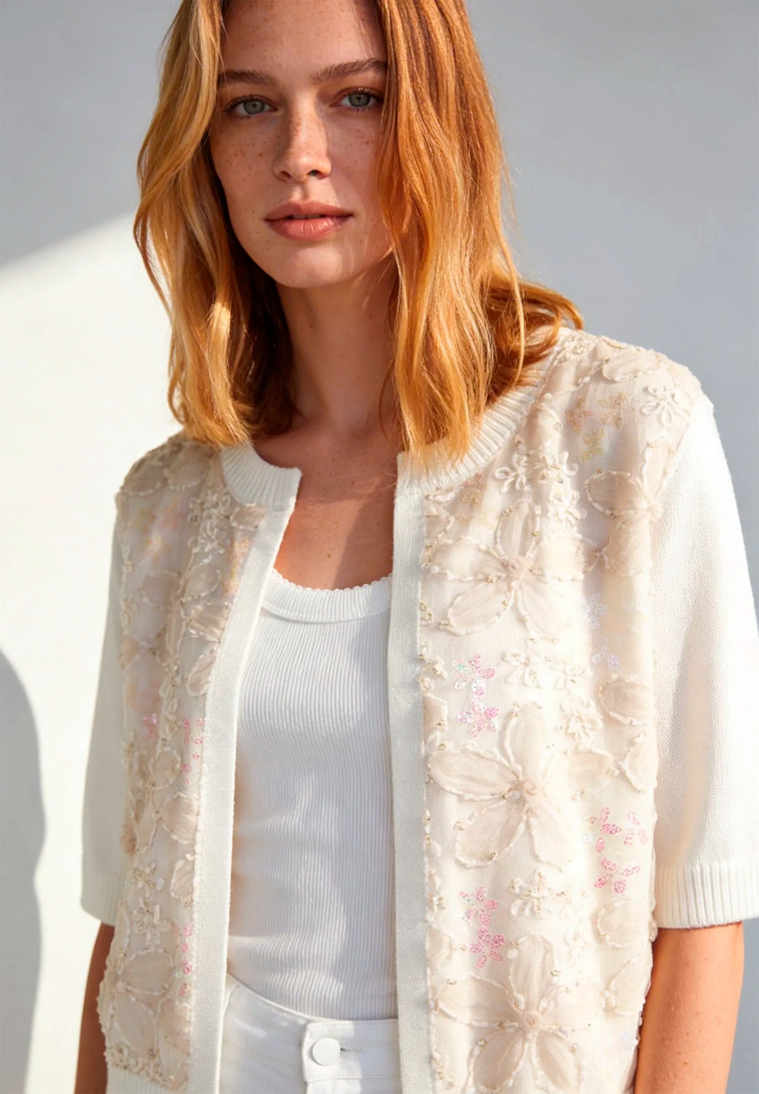 More &amp; More Off White Women Cardigan with Sequins SKU: 61241281_0041 Image 01