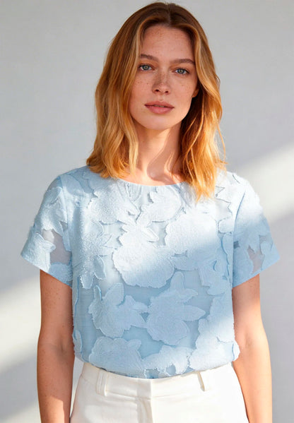 More &amp; More Soft Cloudblue Women Blouse with Floral Design SKU: 61242081_0351 Image 01