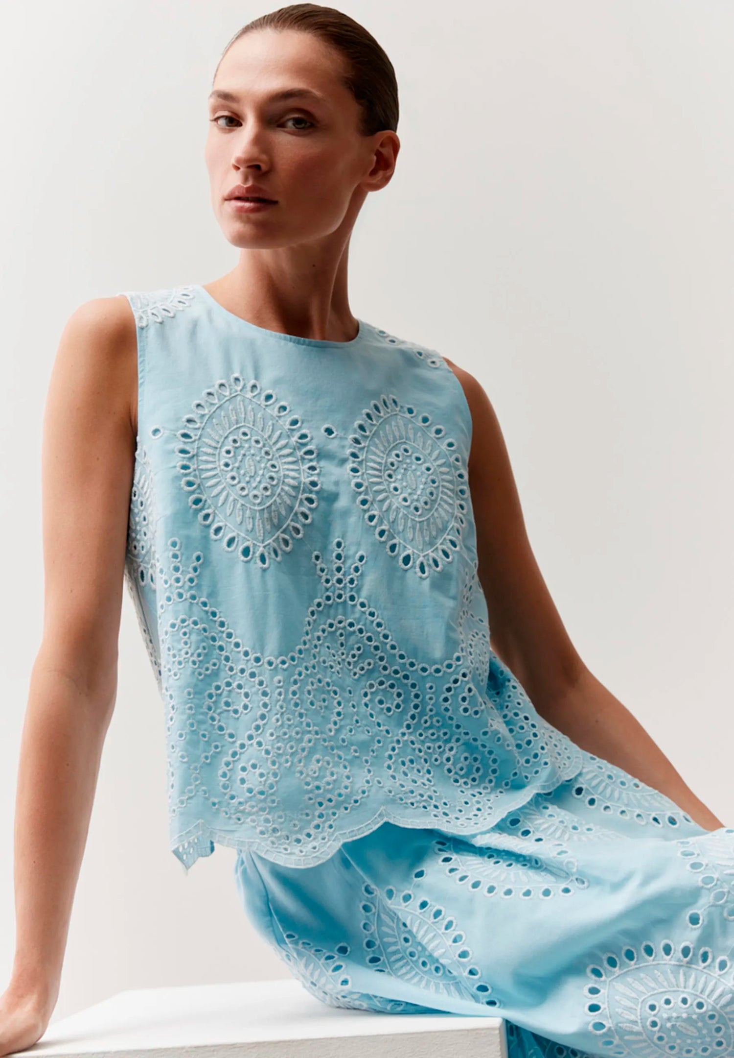 More &amp; More Colour Contrast Lace Women Blouse Top with Lace Embroidery SKU: 61242082_2351 Image 01