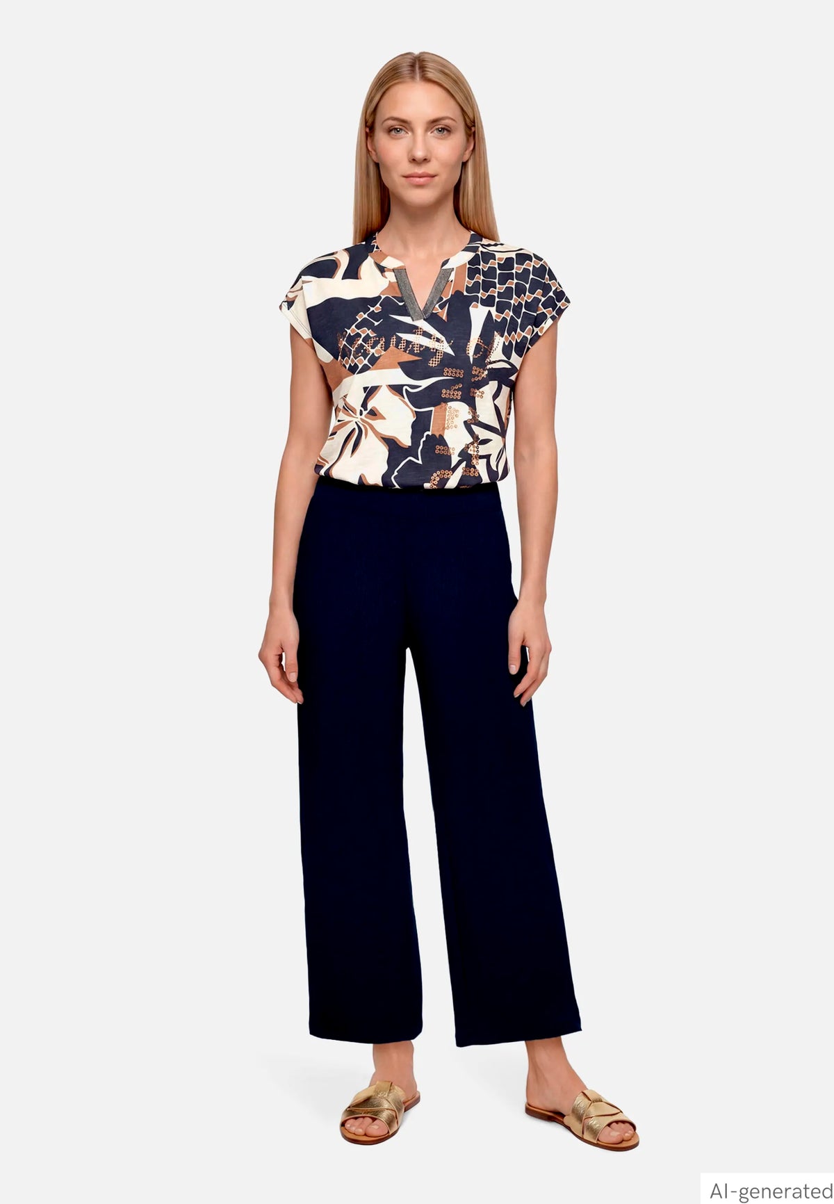 Betty Barclay Dark Sky Women 7/8 Length Culottes with Elasticated Waistband SKU: 6155-1705_8345 Image 03