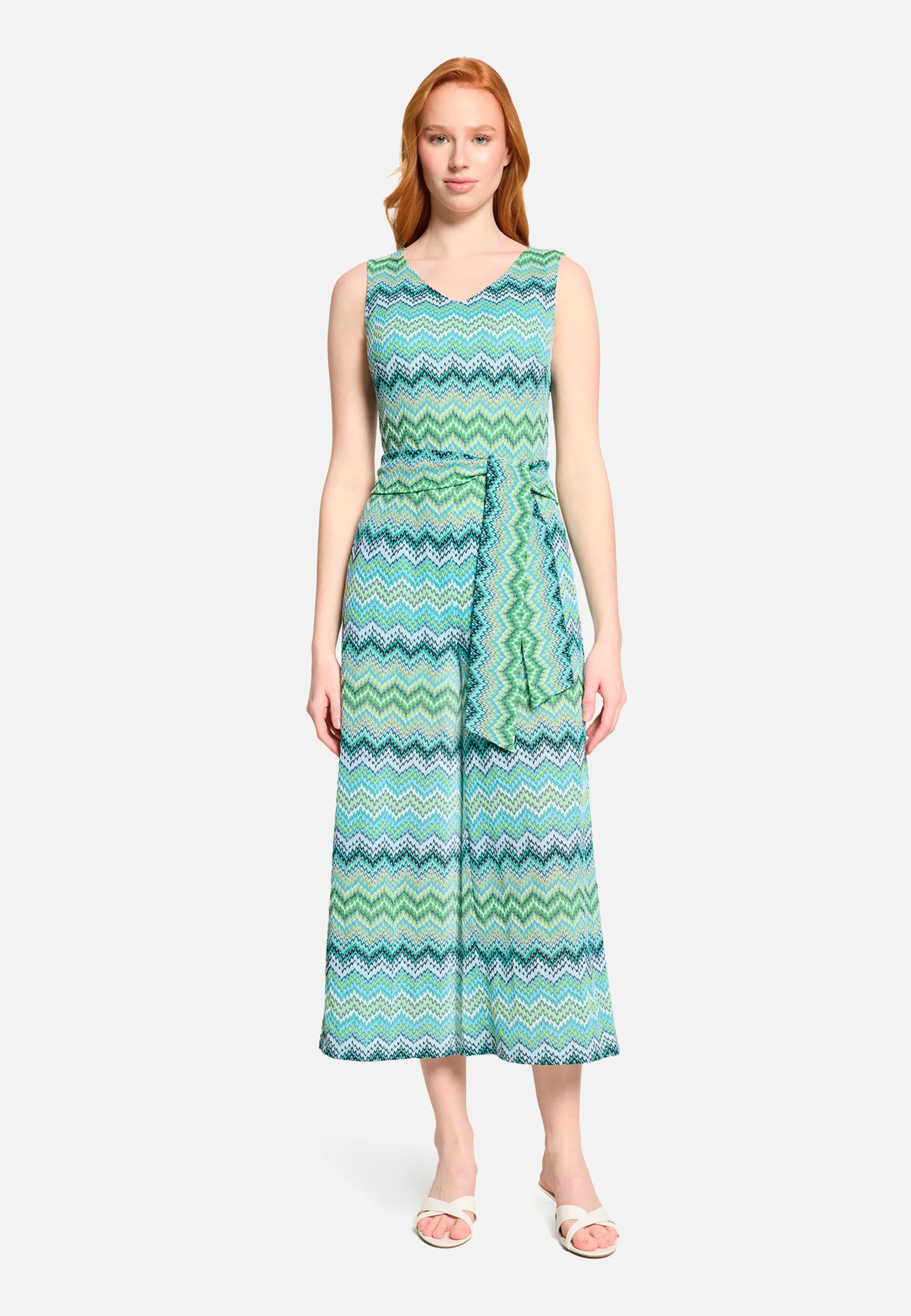 Betty Barclay Blue/Green Women Jumpsuit with Zigzag Pattern And Tie Belt SKU: 6176-1898_8850 Image 01