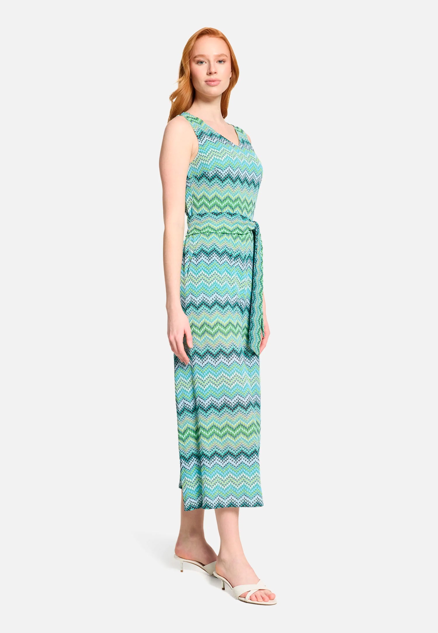 Betty Barclay Blue/Green Women Jumpsuit with Zigzag Pattern And Tie Belt SKU: 6176-1898_8850 Image 02