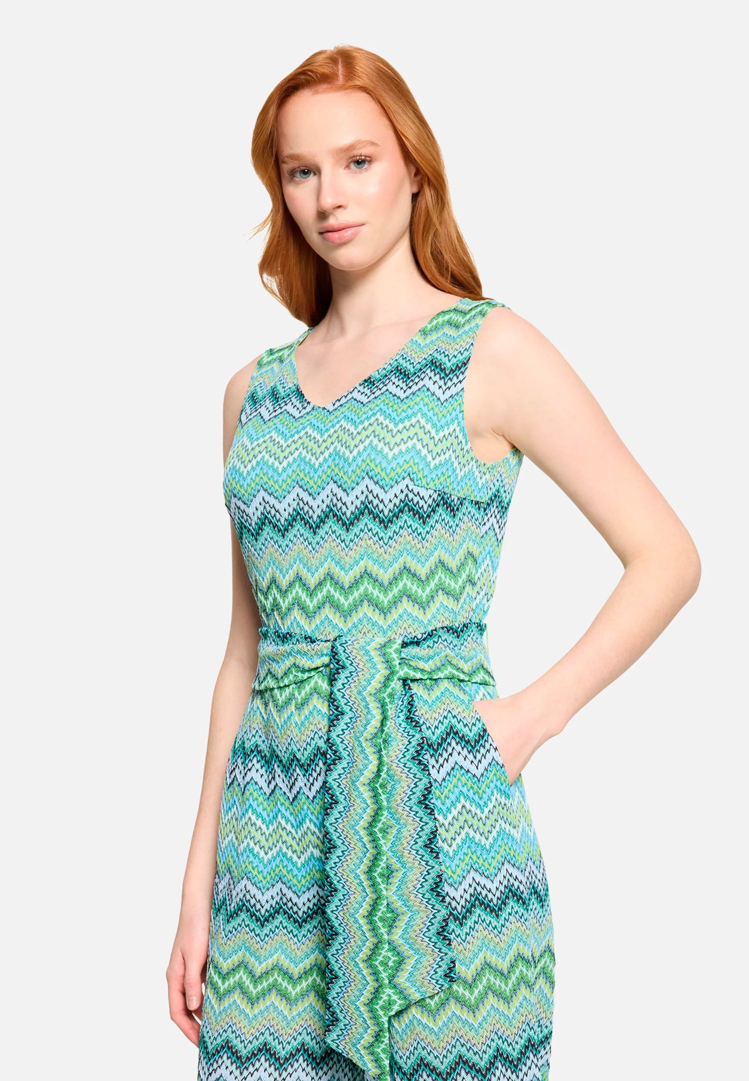 Betty Barclay Blue/Green Women Jumpsuit with Zigzag Pattern And Tie Belt SKU: 6176-1898_8850 Image 07