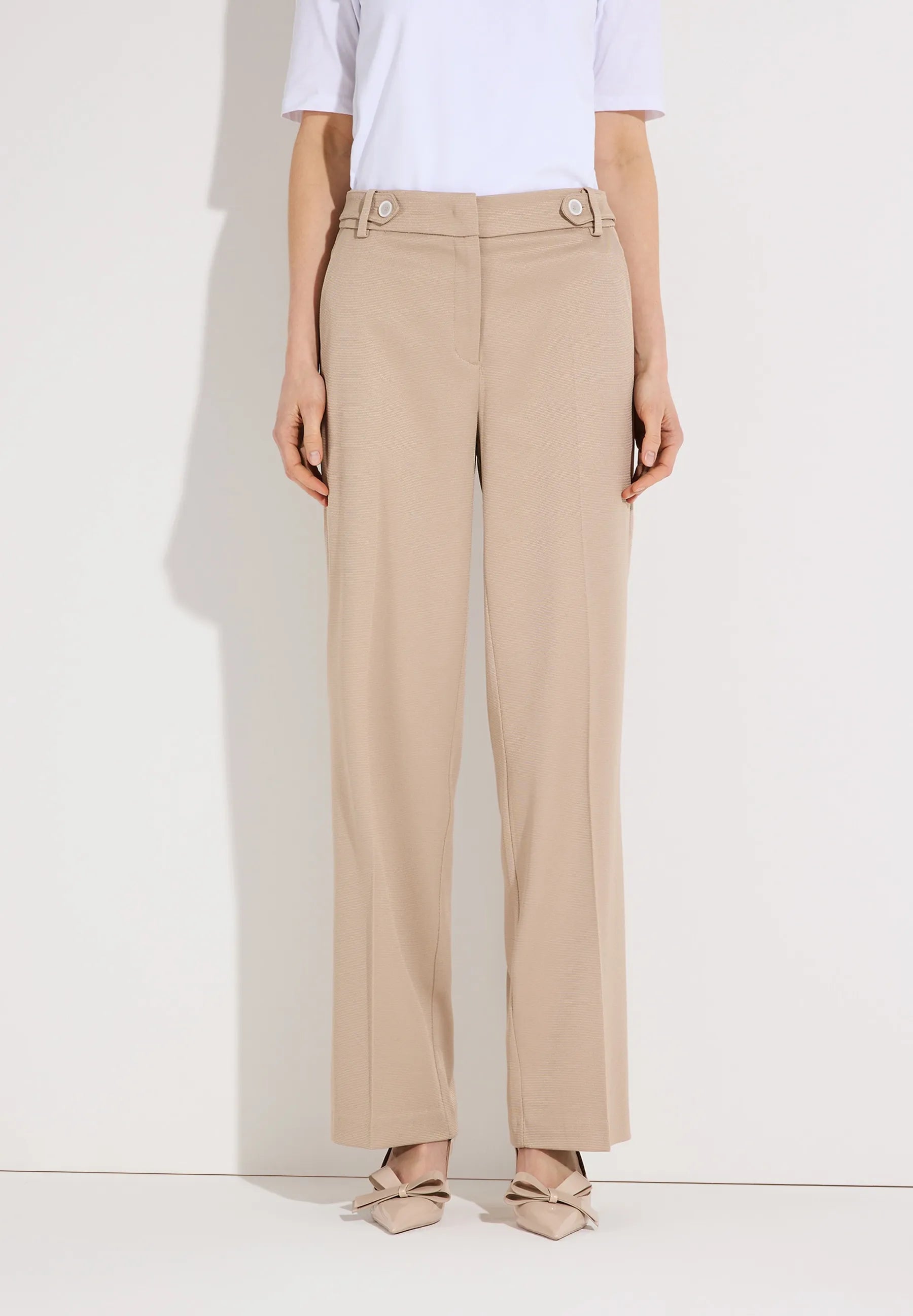 More &amp; More Powder Beige Women Wide-Legged Trousers with a Ribbed Texture SKU: 61824485_0214 Image 01