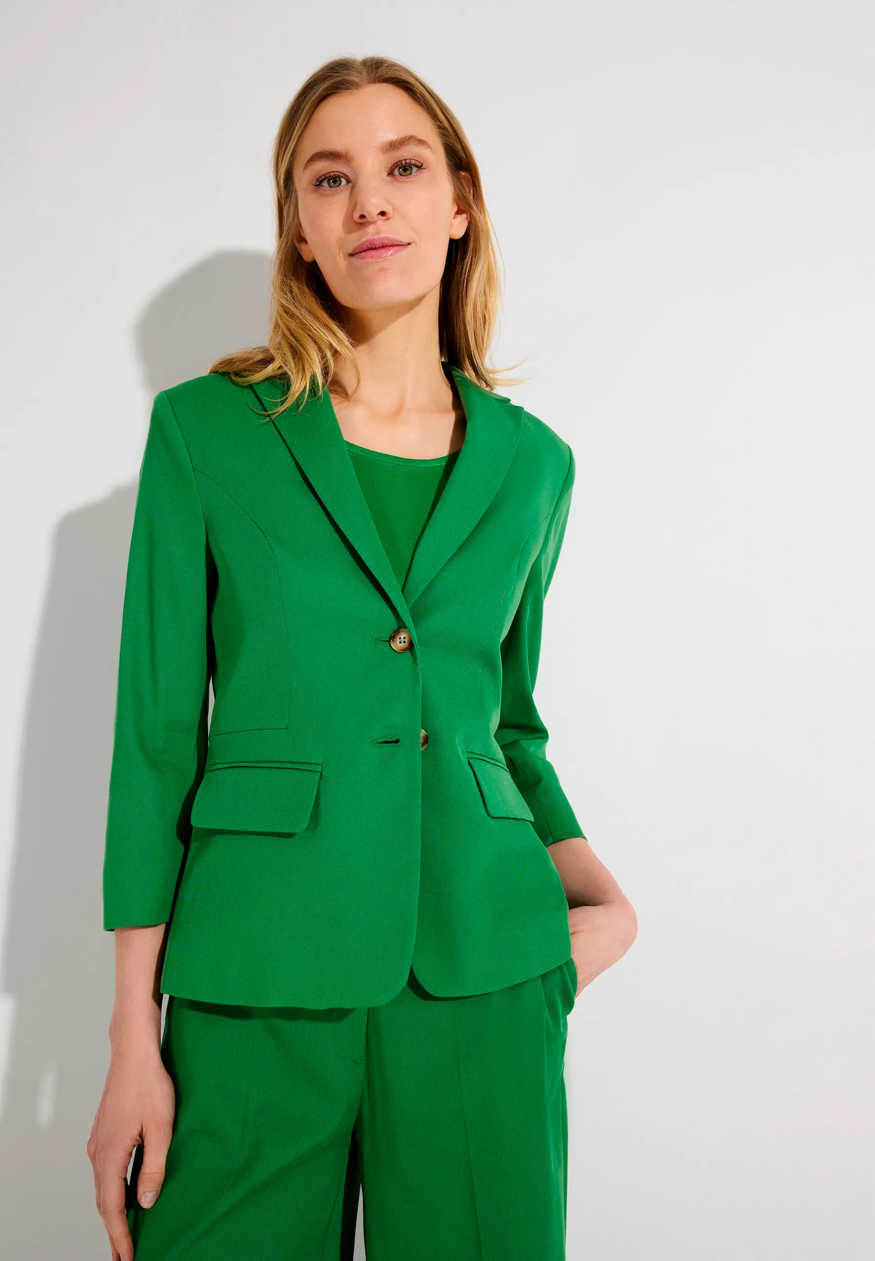 More &amp; More Garden Green Women Blazer with 3/4 Sleeves SKU: 61826595_0640 Image 01
