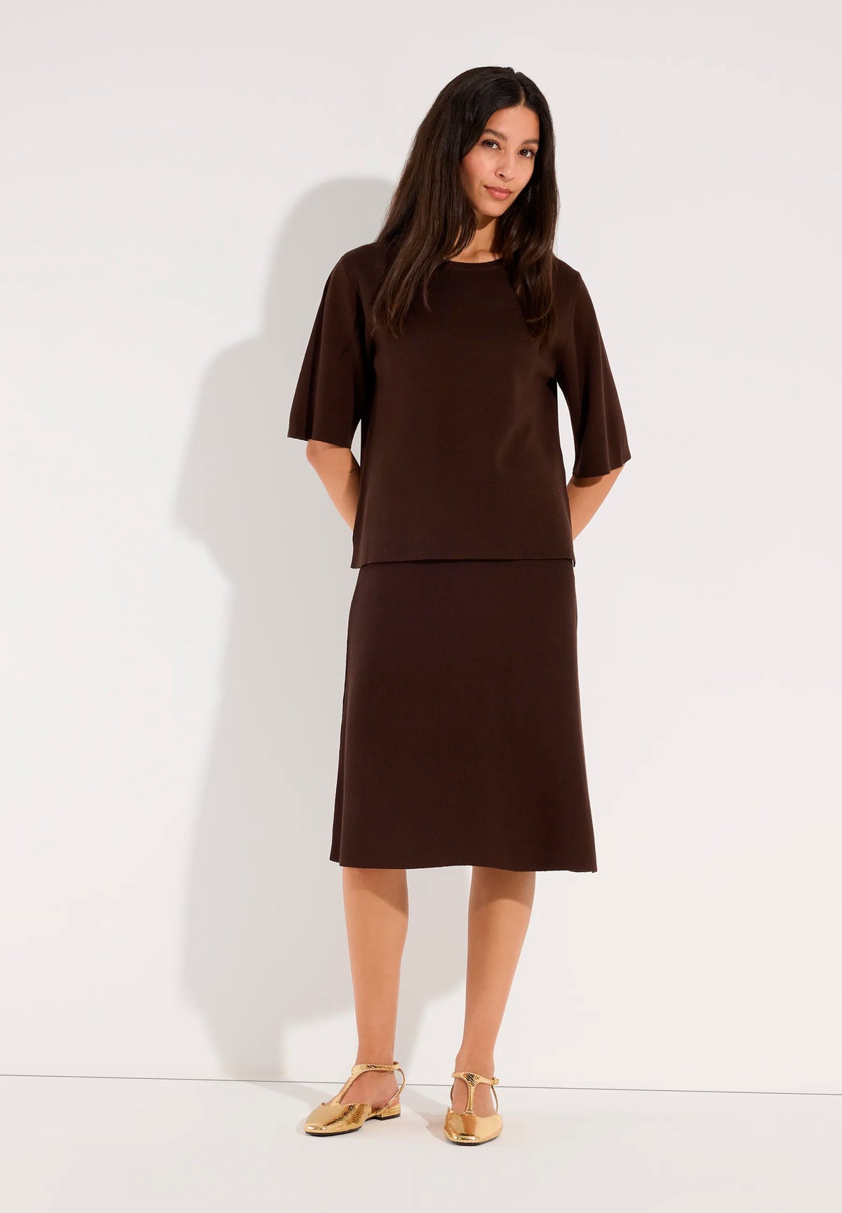 More &amp; More Espresso Brown Women Short-Sleeved Sweater SKU: 61911478_M0279 Image 02