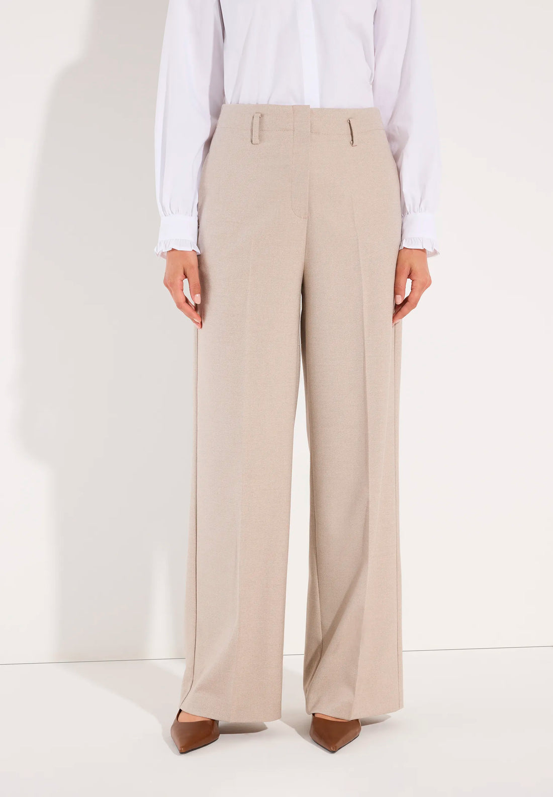 More &amp; More Pale Stone Melange Women Wide-Leg Business Trousers SKU: 61914490_M2064 Image 01