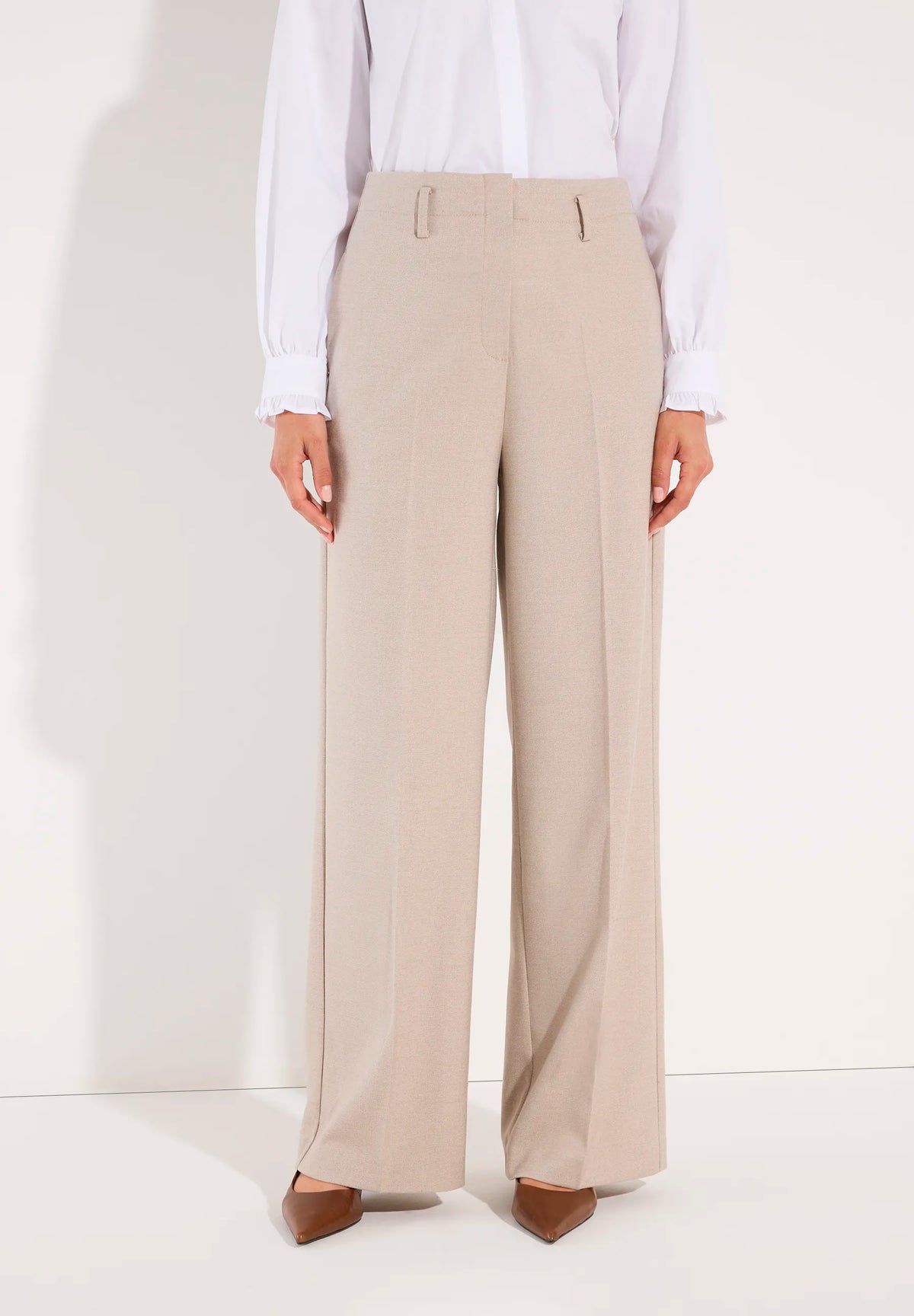 More &amp; More Pale Stone Melange Women Wide-Leg Business Trousers SKU: 61914490_M2064 Image 01