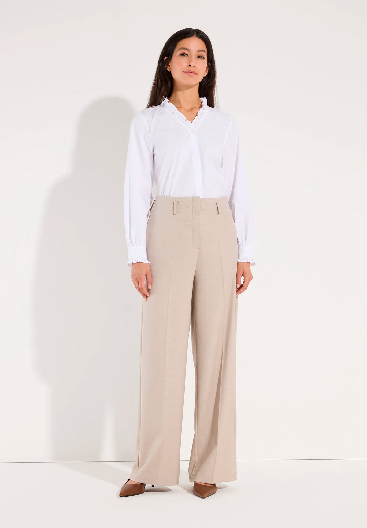 More &amp; More Pale Stone Melange Women Wide-Leg Business Trousers SKU: 61914490_M2064 Image 02