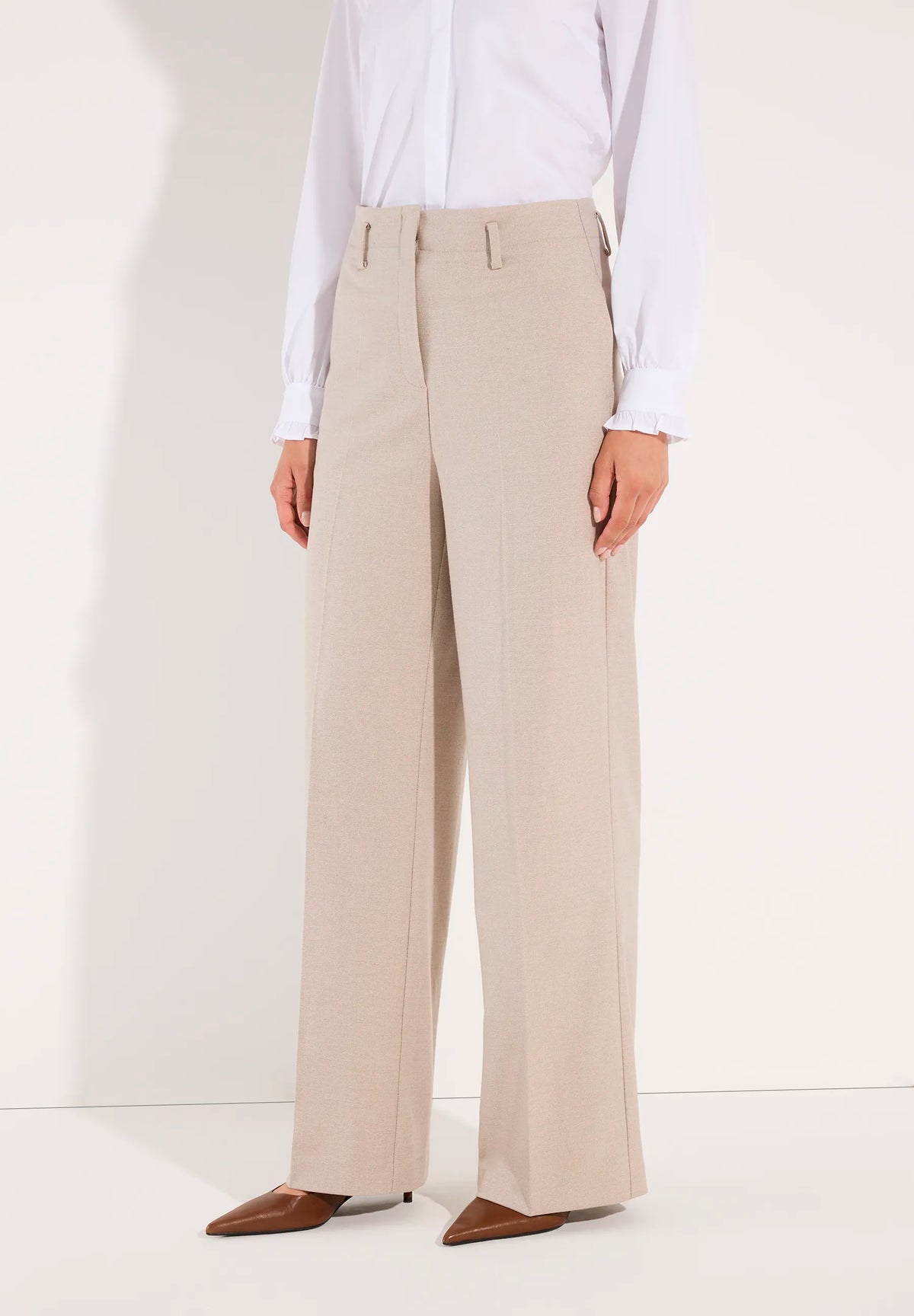 More &amp; More Pale Stone Melange Women Wide-Leg Business Trousers SKU: 61914490_M2064 Image 03