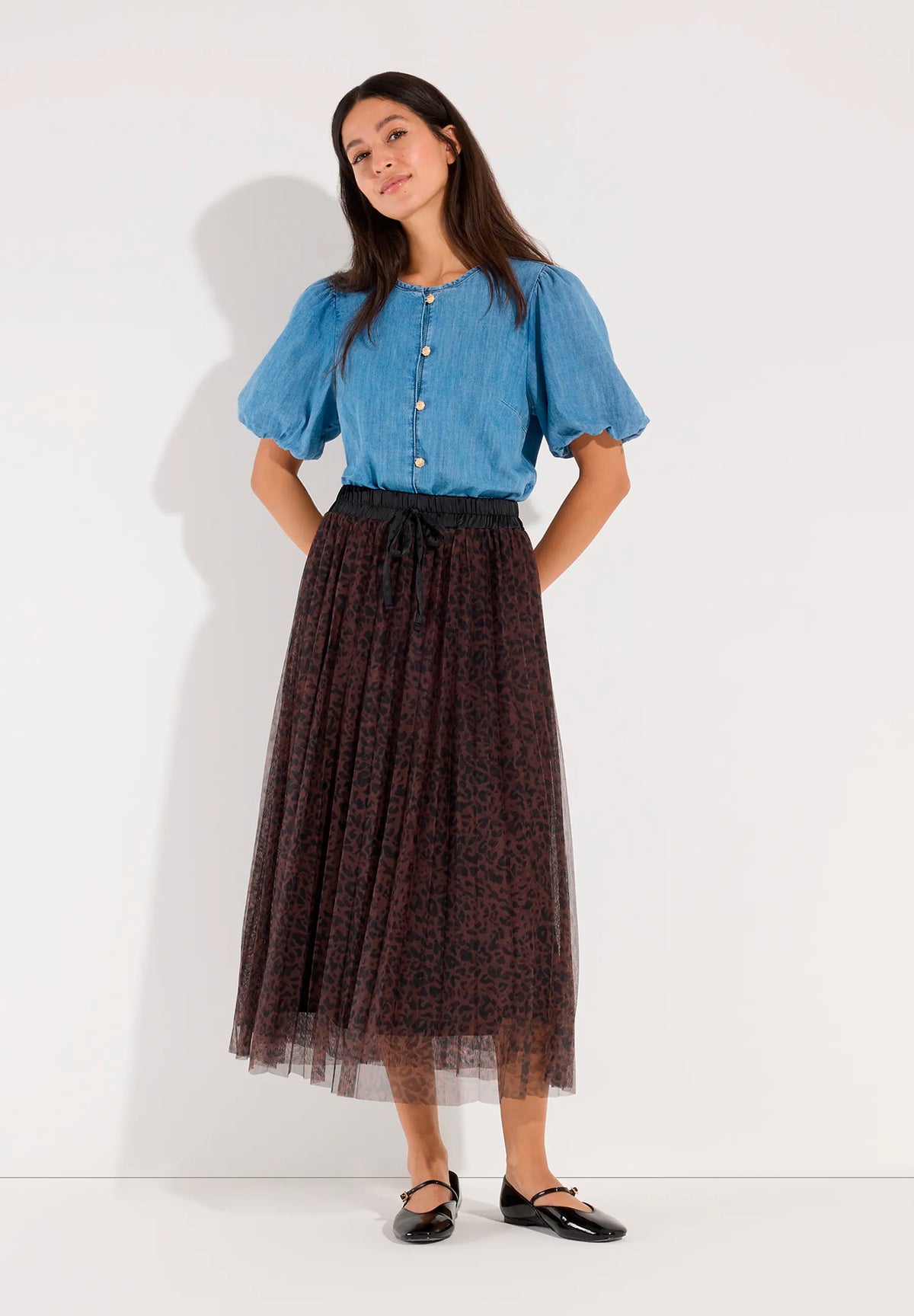 More &amp; More Two Tone Animal Print Women Mesh Skirt with Leopard Print SKU: 61915573_M2279 Image 02