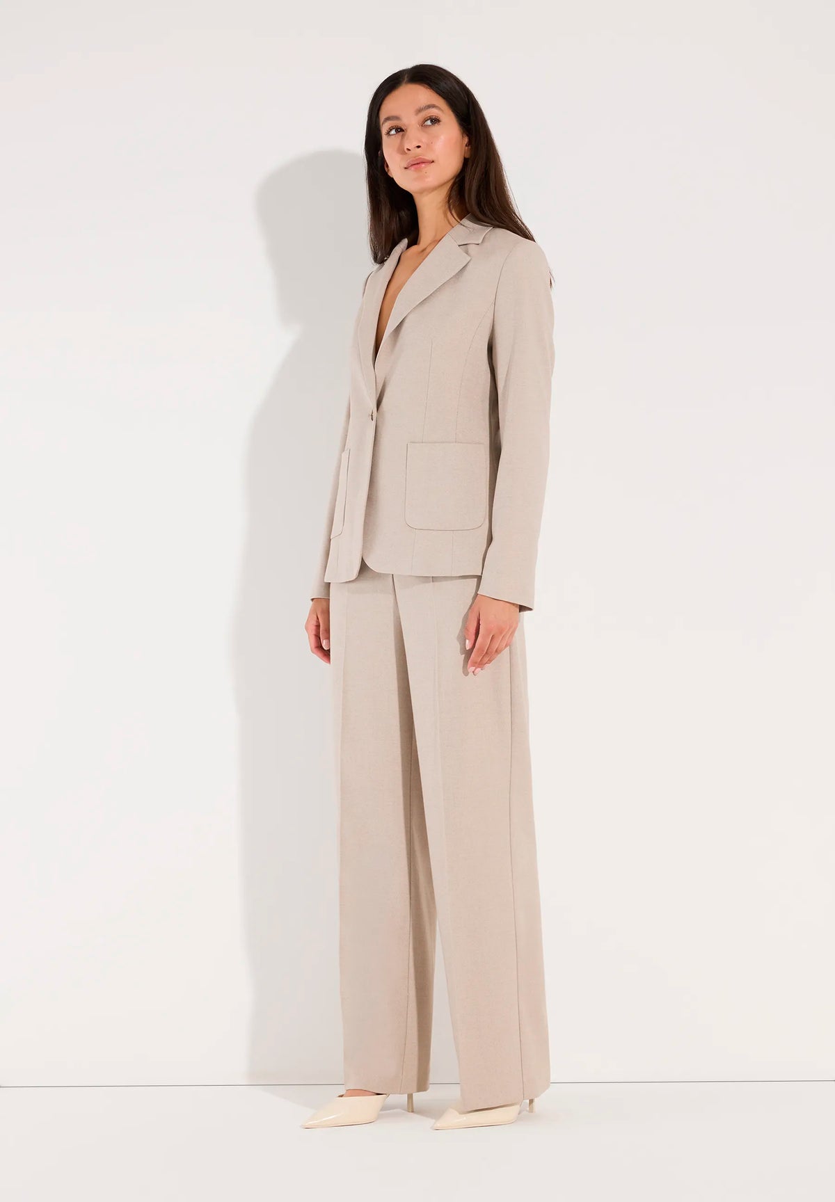 More &amp; More Pale Stone Melange Women Blazer SKU: 61916414_M2064 Image 02