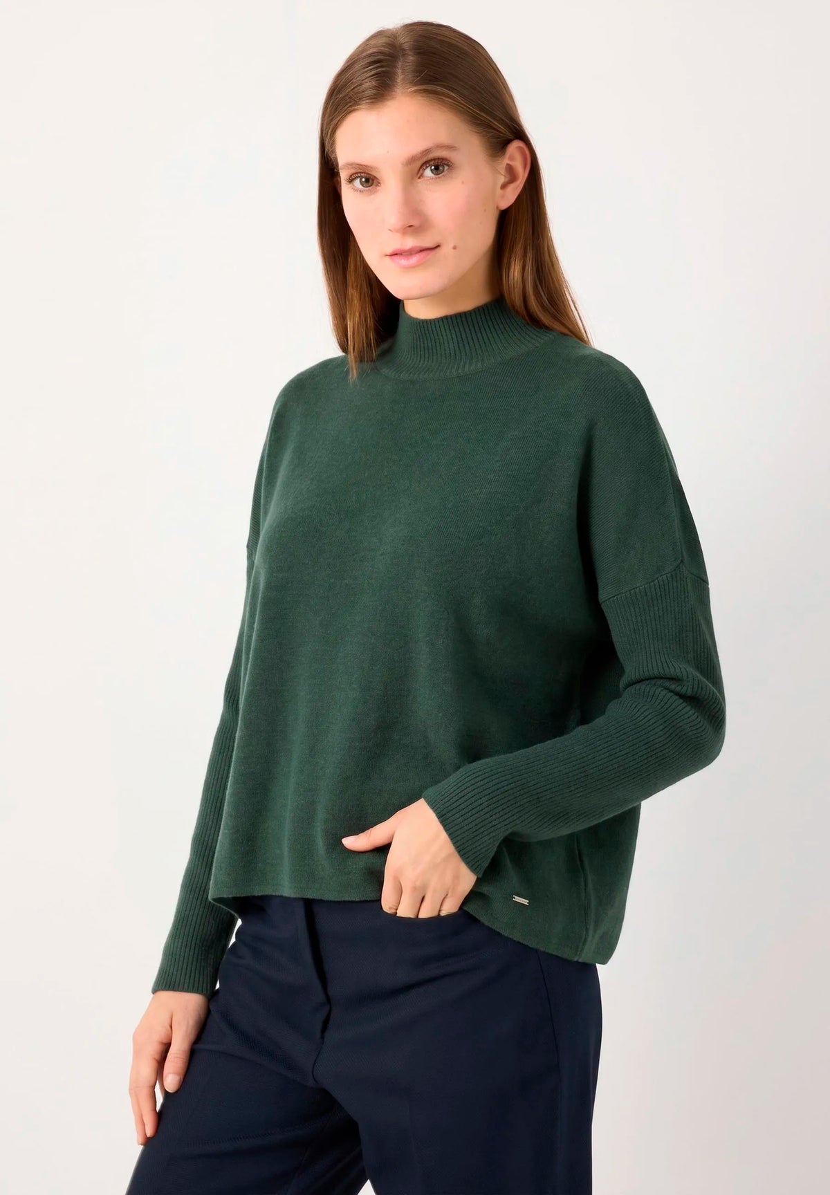 More &amp; More Dark Bottle Green Women Turtleneck Jumper SKU: 61931490_M0683 Image 01
