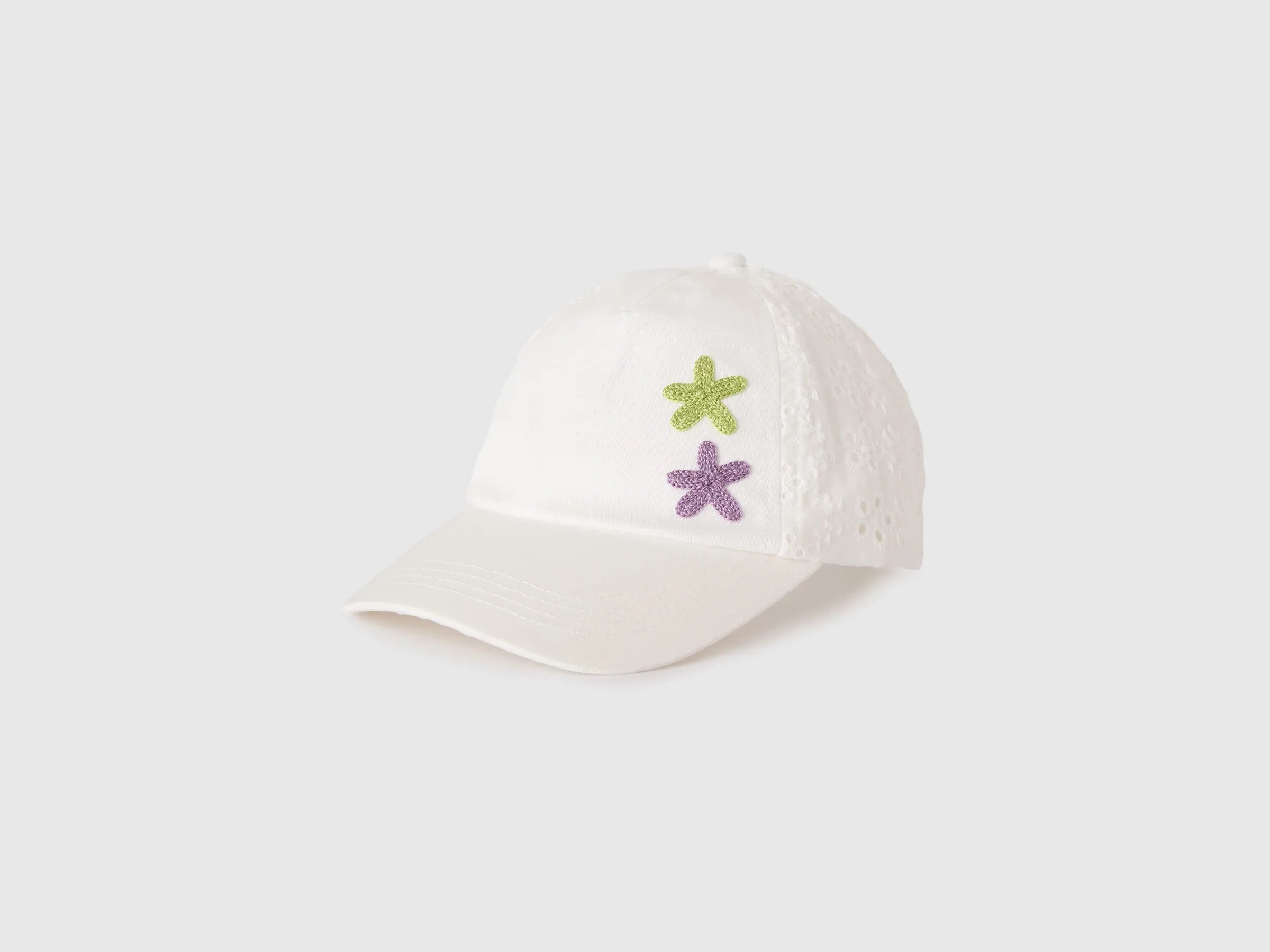 Benetton White Girls Baseball Cap with Sangallo Lace SKU: 62LARA00I_101 Image 01