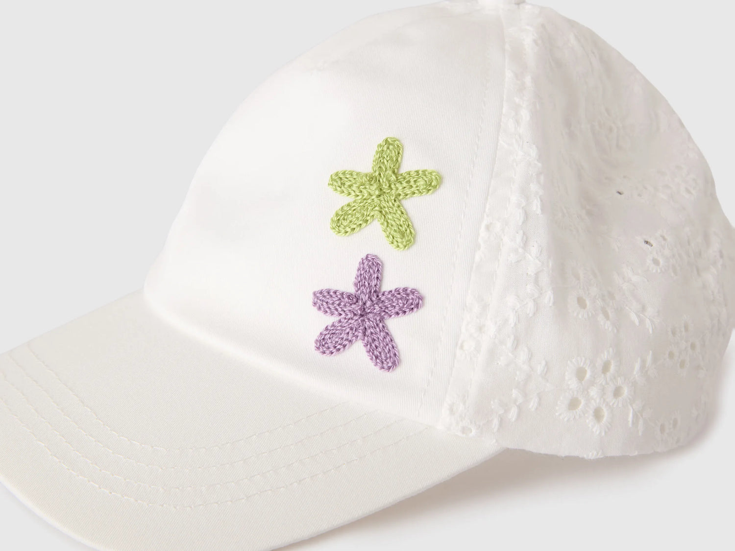 Benetton White Girls Baseball Cap with Sangallo Lace SKU: 62LARA00I_101 Image 03