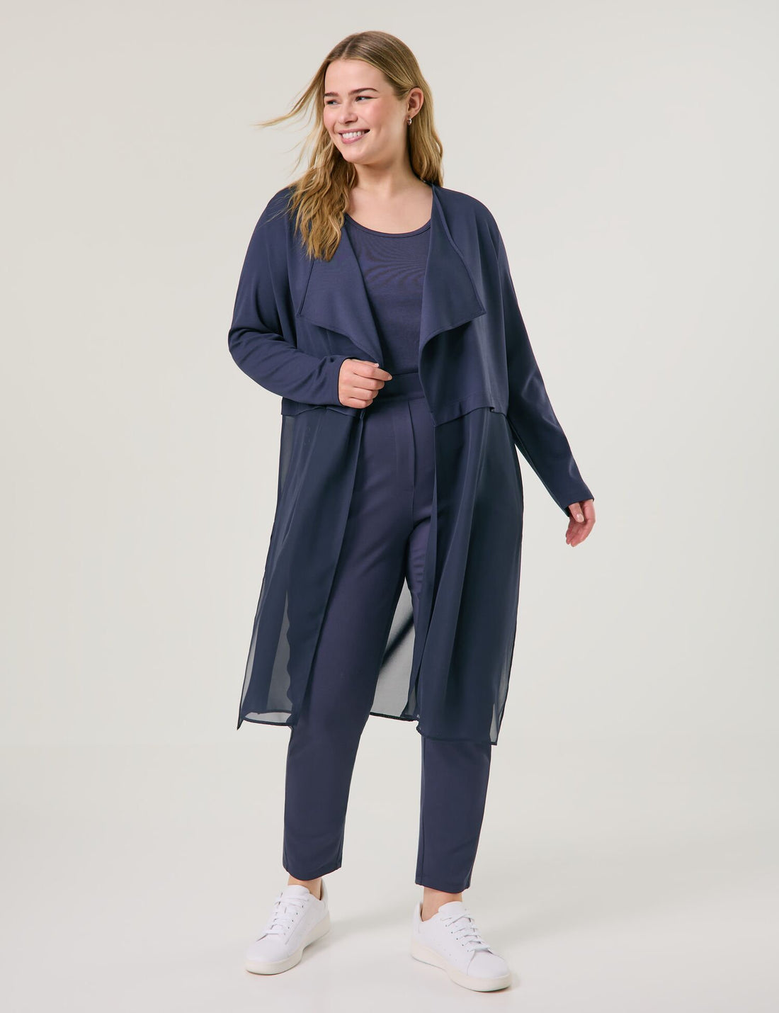 Samoon_Long Cardigan with a Chiffon Panel_631605-26212_8450_01