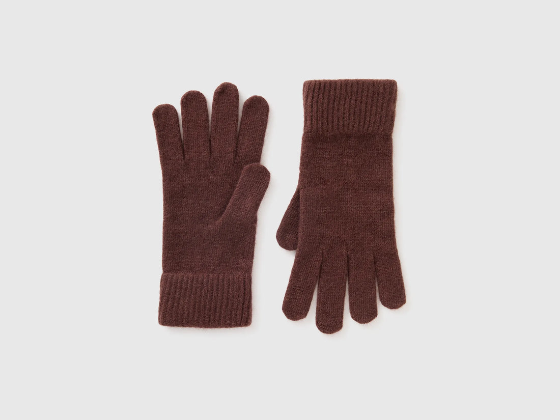 Benetton Dark Brown Men 100% Wool Gloves SKU: 63UWVG001_16M Image 01