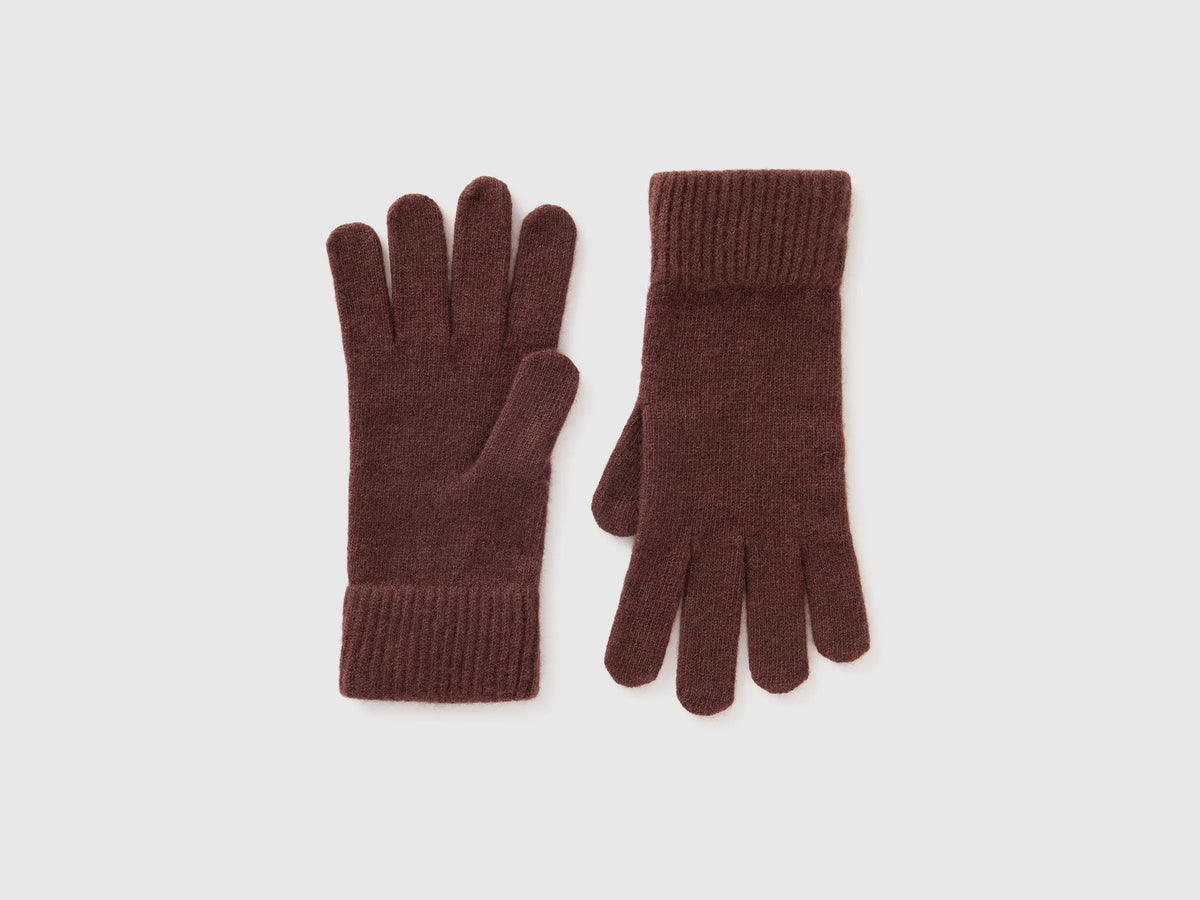 Benetton Dark Brown Men 100% Wool Gloves SKU: 63UWVG001_16M Image 01
