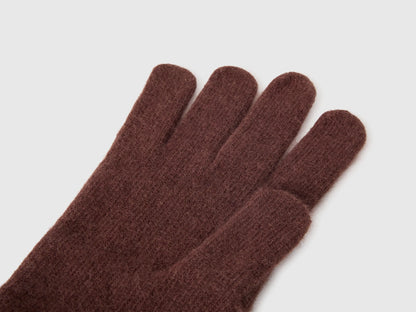 Benetton Dark Brown Men 100% Wool Gloves SKU: 63UWVG001_16M Image 02