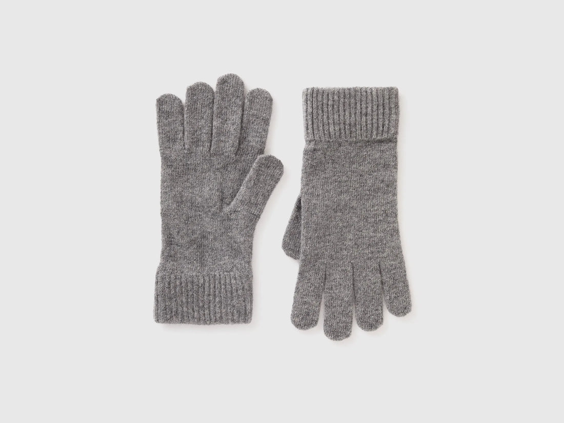 Benetton Dark Gray Men 100% Wool Gloves SKU: 63UWVG001_507 Image 01