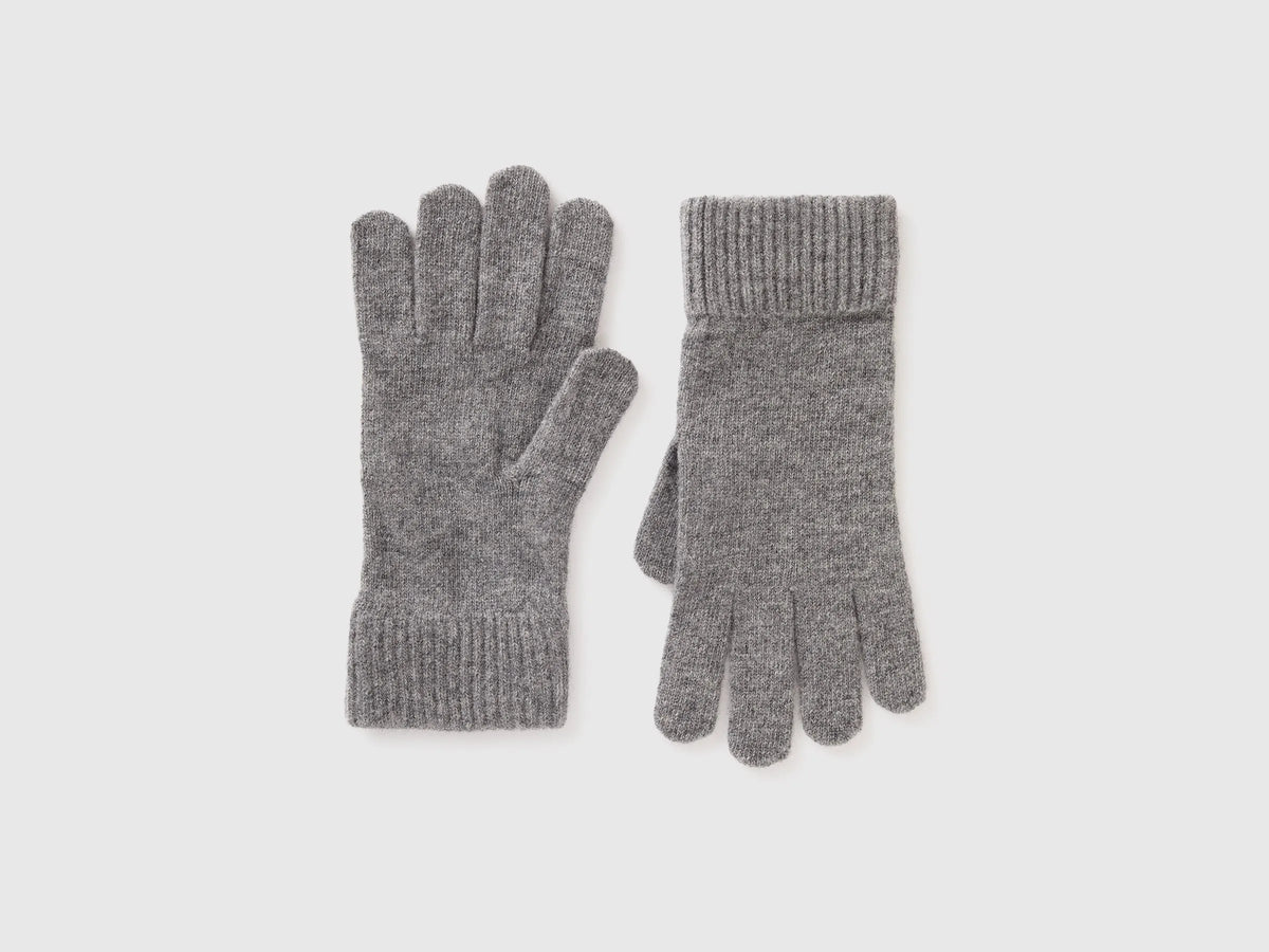 Benetton Dark Gray Men 100% Wool Gloves SKU: 63UWVG001_507 Image 01