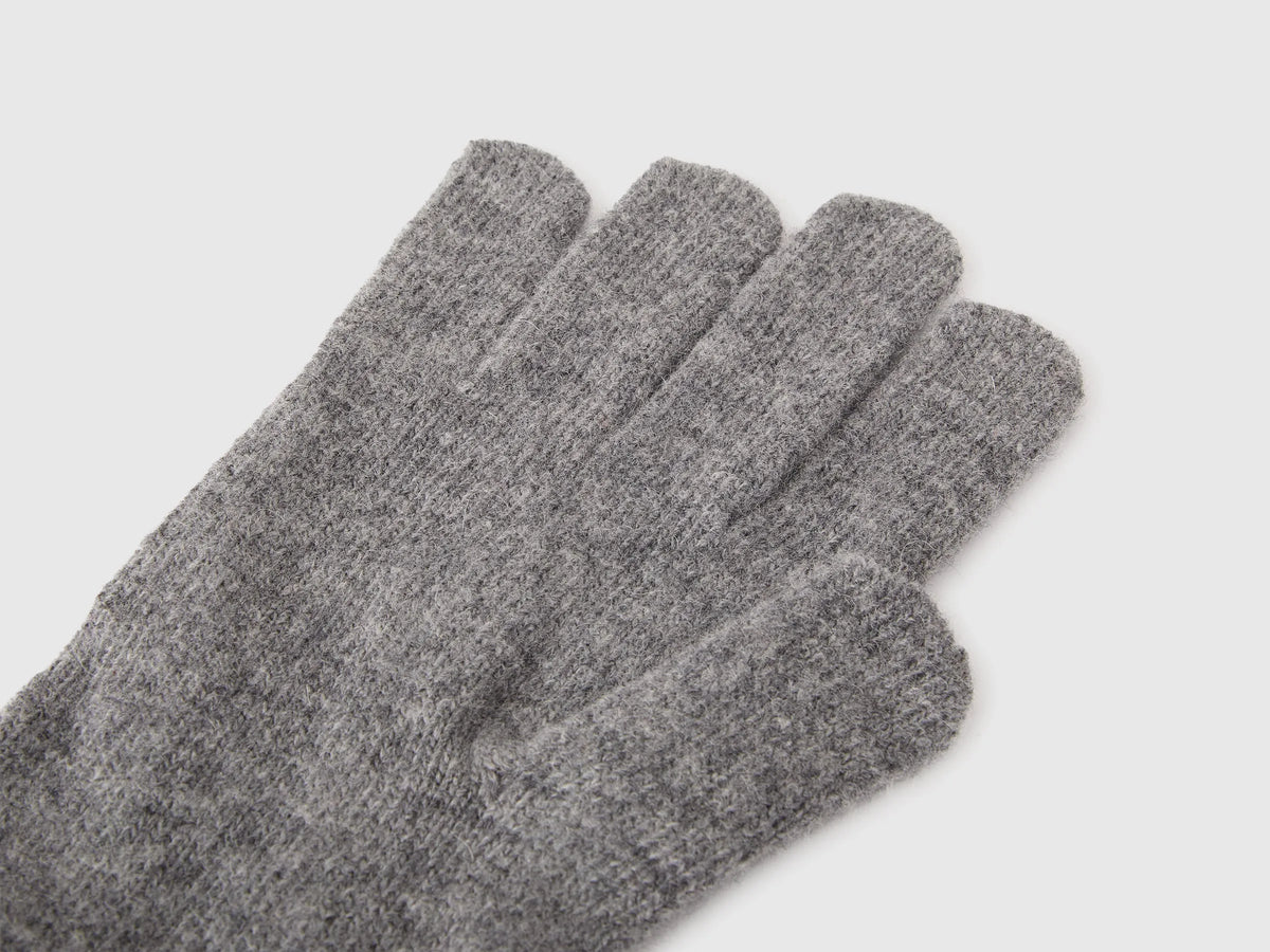 Benetton Dark Gray Men 100% Wool Gloves SKU: 63UWVG001_507 Image 02