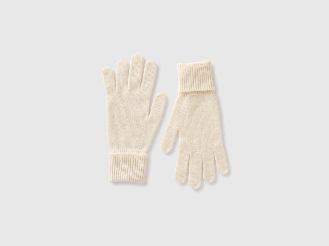 Benetton Creamy White Women 100% Wool Gloves SKU: 63UWVG002_000 Image 01