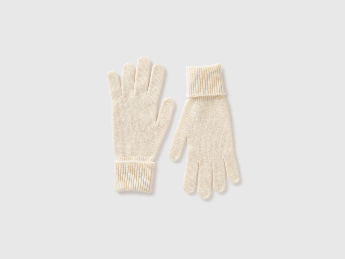 Benetton Creamy White Women 100% Wool Gloves SKU: 63UWVG002_000 Image 01