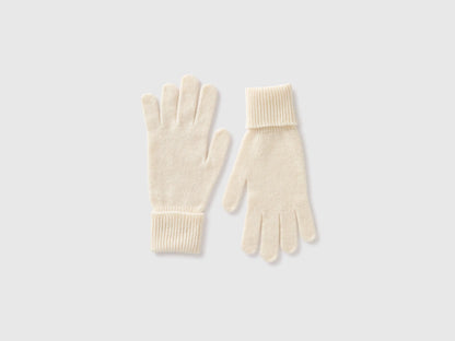Benetton Creamy White Women 100% Wool Gloves SKU: 63UWVG002_000 Image 01
