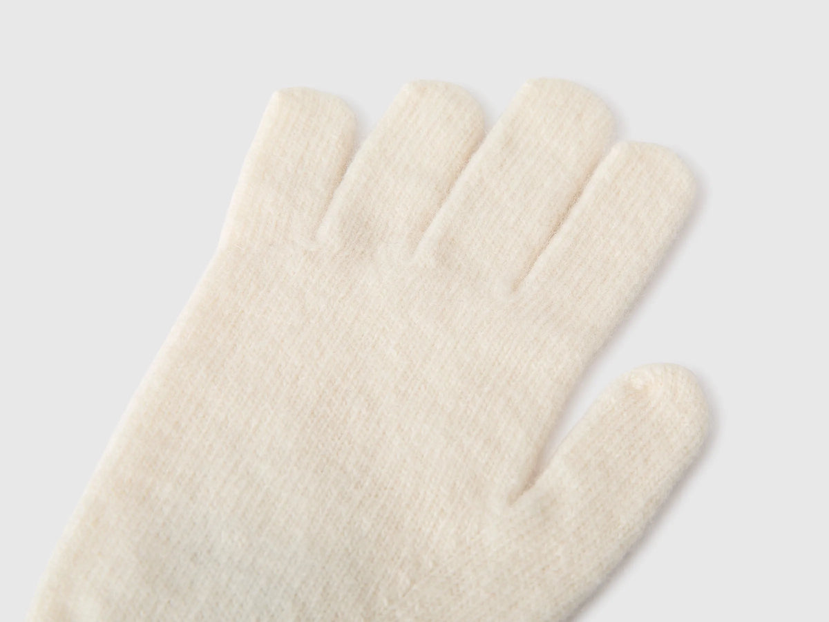 Benetton Creamy White Women 100% Wool Gloves SKU: 63UWVG002_000 Image 02