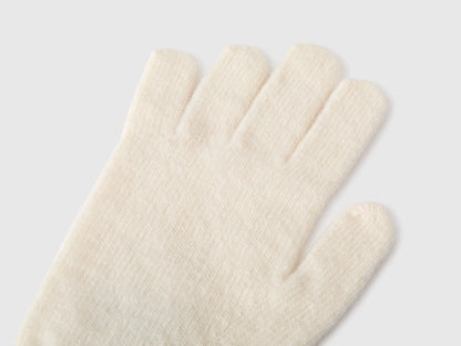 Benetton Creamy White Women 100% Wool Gloves SKU: 63UWVG002_000 Image 02