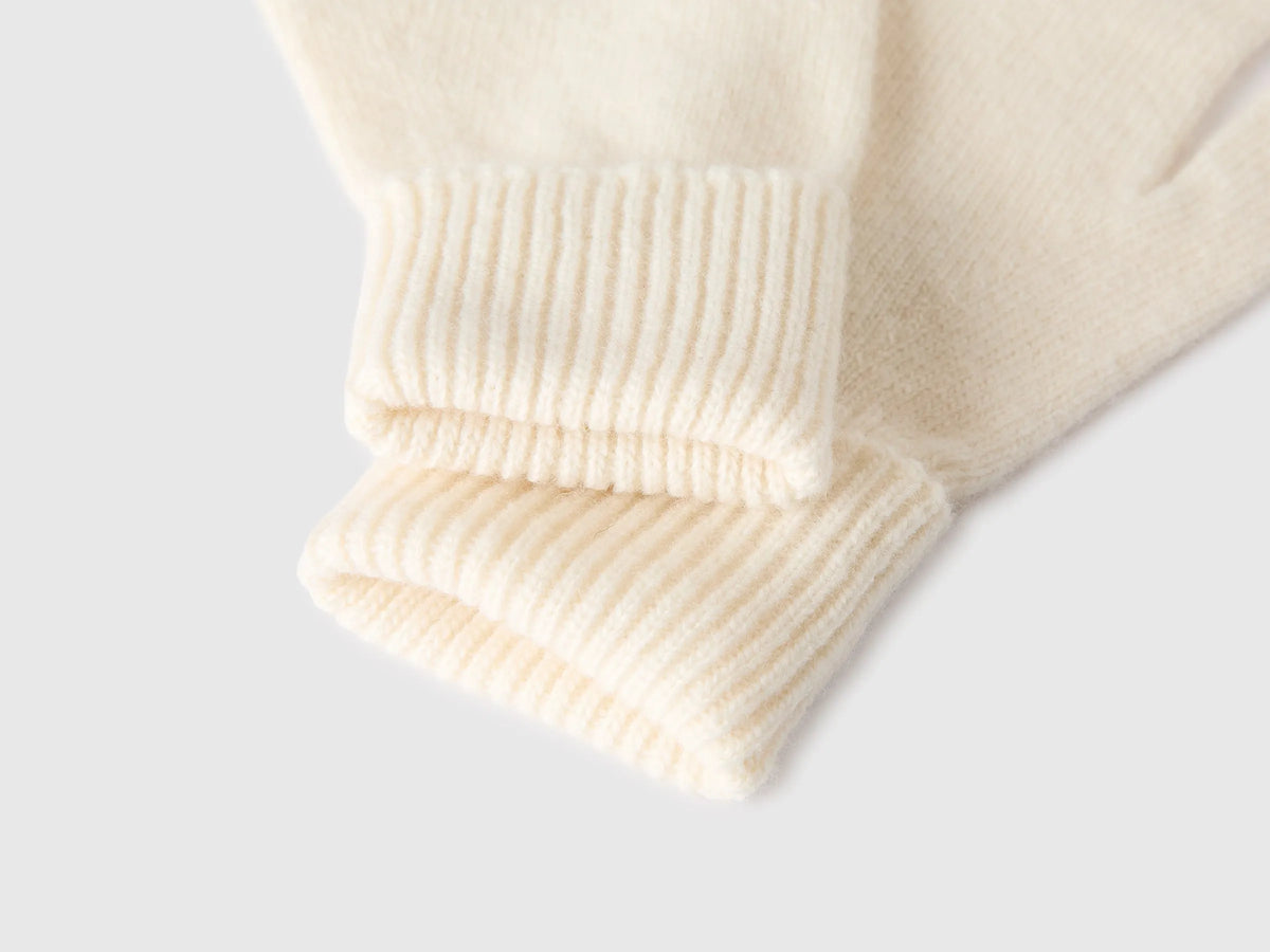 Benetton Creamy White Women 100% Wool Gloves SKU: 63UWVG002_000 Image 03