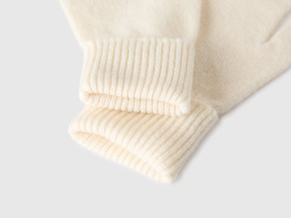 Benetton Creamy White Women 100% Wool Gloves SKU: 63UWVG002_000 Image 03