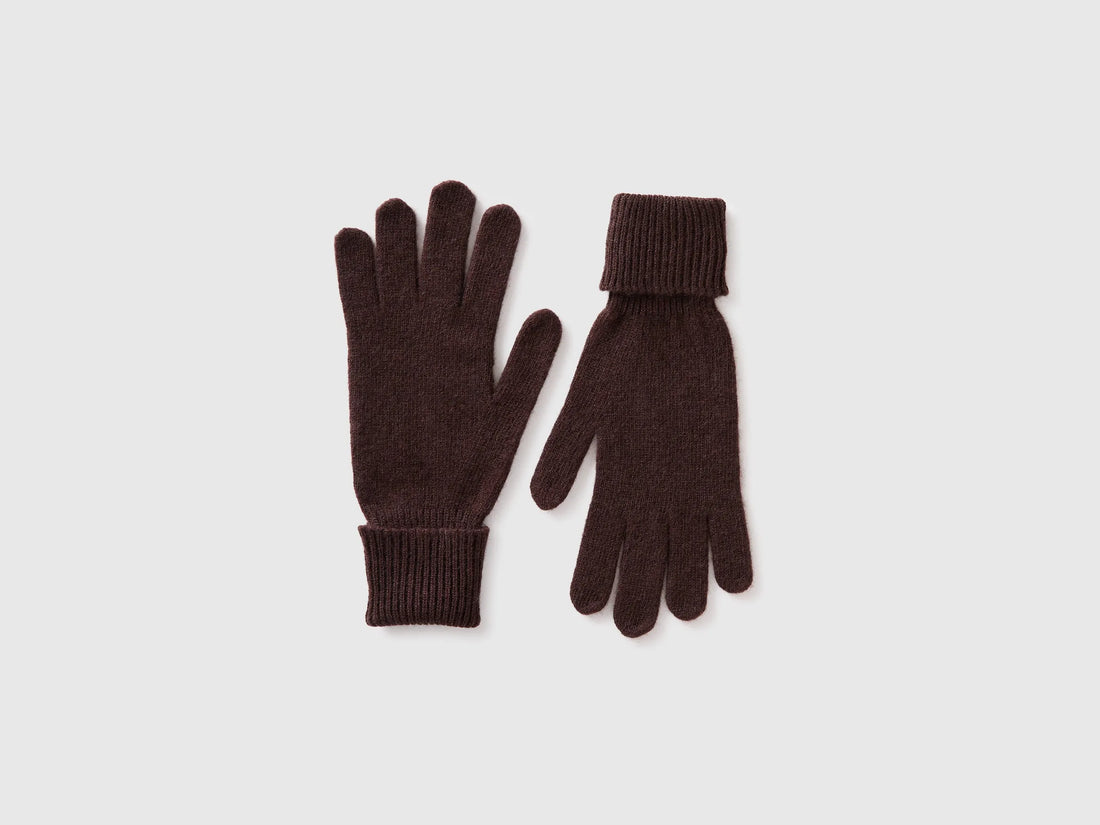 Benetton Dark Brown Women 100% Wool Gloves SKU: 63UWVG002_0G3 Image 01