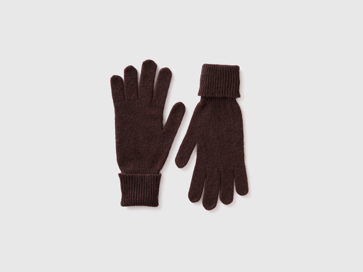Benetton Dark Brown Women 100% Wool Gloves SKU: 63UWVG002_0G3 Image 01