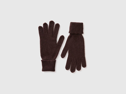 Benetton Dark Brown Women 100% Wool Gloves SKU: 63UWVG002_0G3 Image 01