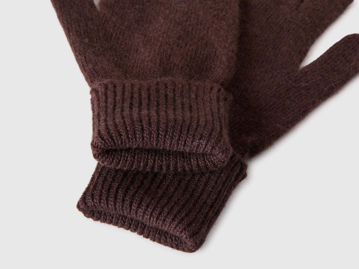Benetton Dark Brown Women 100% Wool Gloves SKU: 63UWVG002_0G3 Image 03