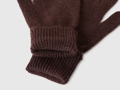 Benetton Dark Brown Women 100% Wool Gloves SKU: 63UWVG002_0G3 Image 03