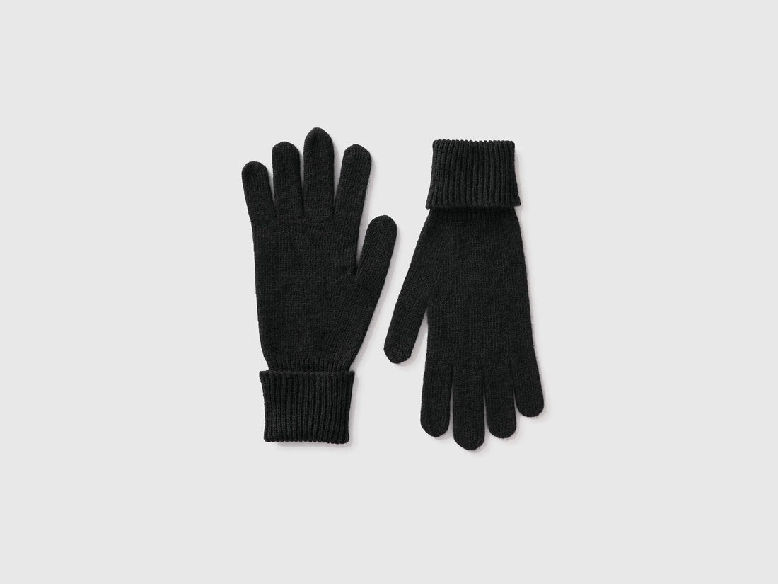 Benetton Black Women 100% Wool Gloves SKU: 63UWVG002_100 Image 01