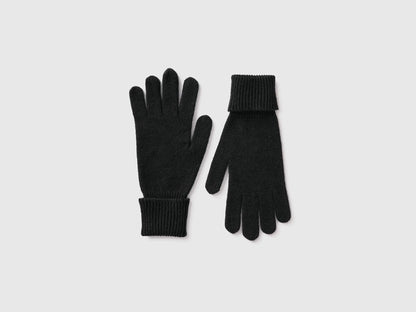 Benetton Black Women 100% Wool Gloves SKU: 63UWVG002_100 Image 01