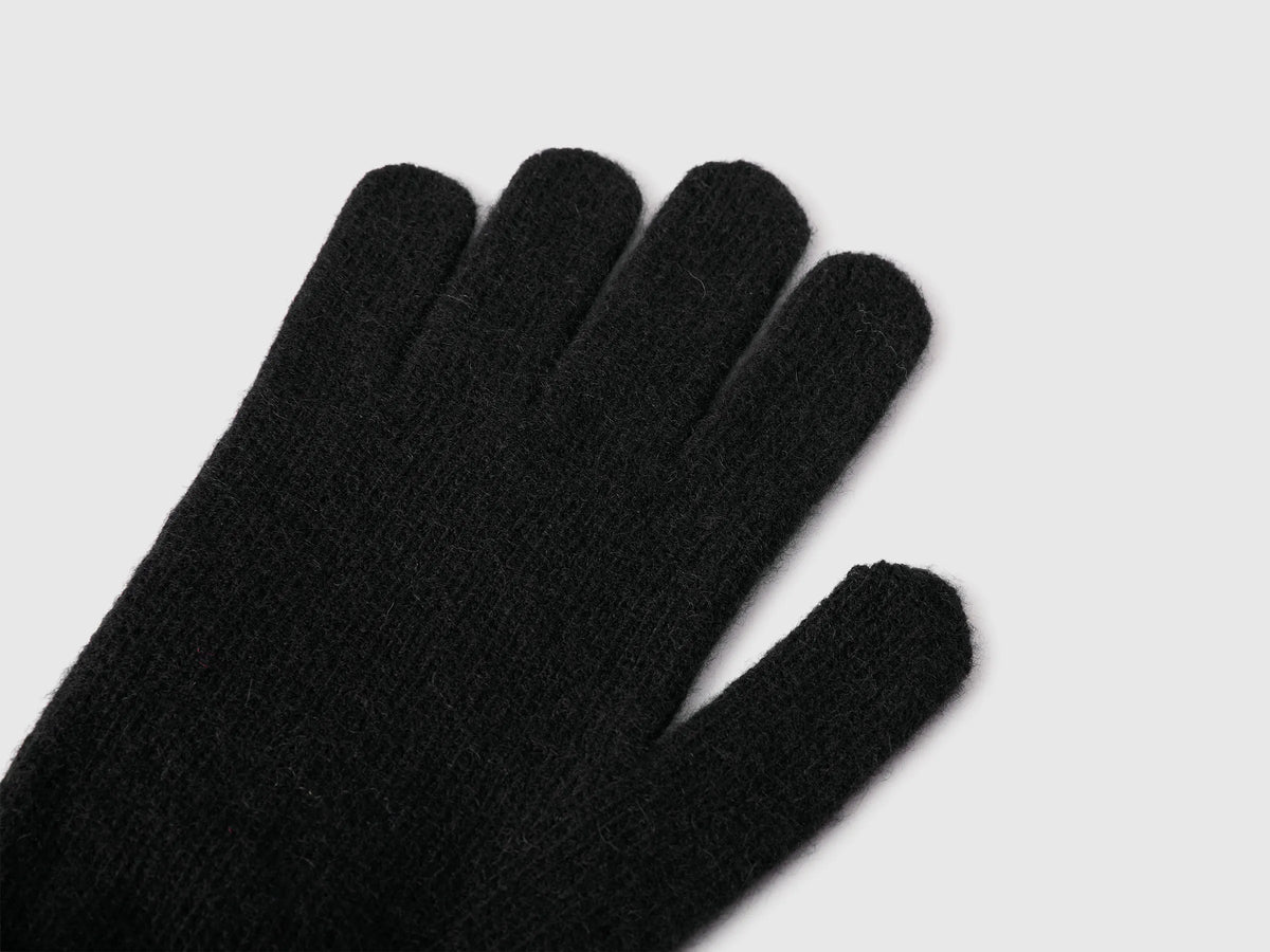 Benetton Black Women 100% Wool Gloves SKU: 63UWVG002_100 Image 02