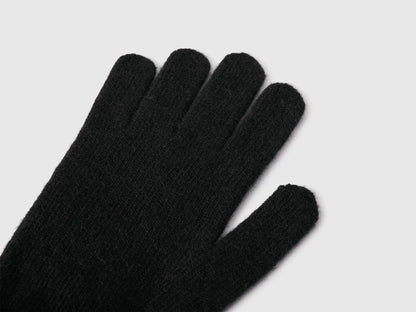Benetton Black Women 100% Wool Gloves SKU: 63UWVG002_100 Image 02