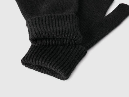 Benetton Black Women 100% Wool Gloves SKU: 63UWVG002_100 Image 03